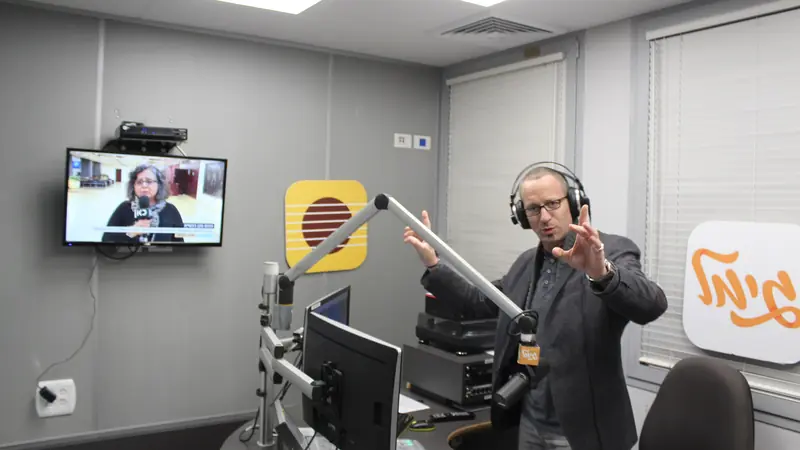 The control room of a public radio studio